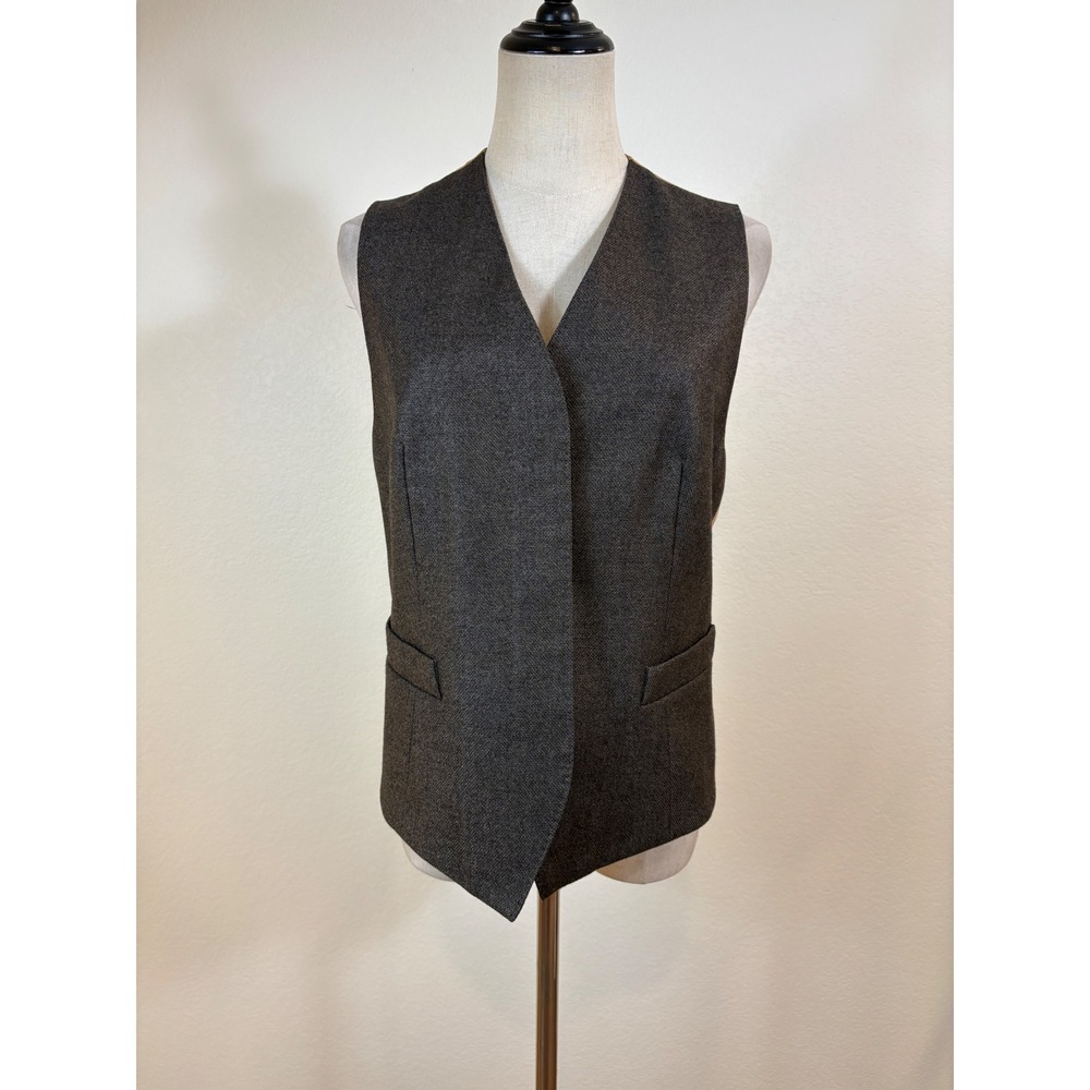 Max Mara Vest Waistcoat 12 Grey Wool Silk Buckle Back V-Neck Luxury Old Money